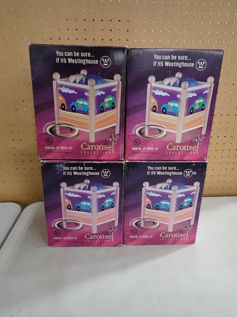 Lot of 4 Westinghouse Carousel Collection Decorative Spinning Volkswagen Beetle Lamps: Lot of 4 Westinghouse Carousel Collection Decorative Spinning Volkswagen Beetle Lamps 10x8x7" All pictures are considered part of the description and should be examined carefully by bidders. Live 