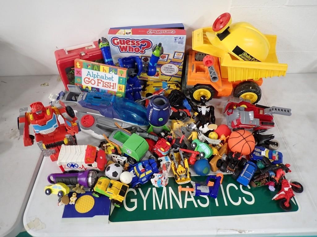 Lot of Toys incl Small Toys, Action Figures, Dump Truck, Teenage Mutant Ninja Turtles Lunchbox,: Lot of Toys incl Small Toys, Action Figures, Dump Truck, TMNT Teenage Mutant Ninja Turtles Lunchbox, Gymnastics Sign, Toy Cars, Vehicles, Trucks, etc All pictures are considered part of the descripti