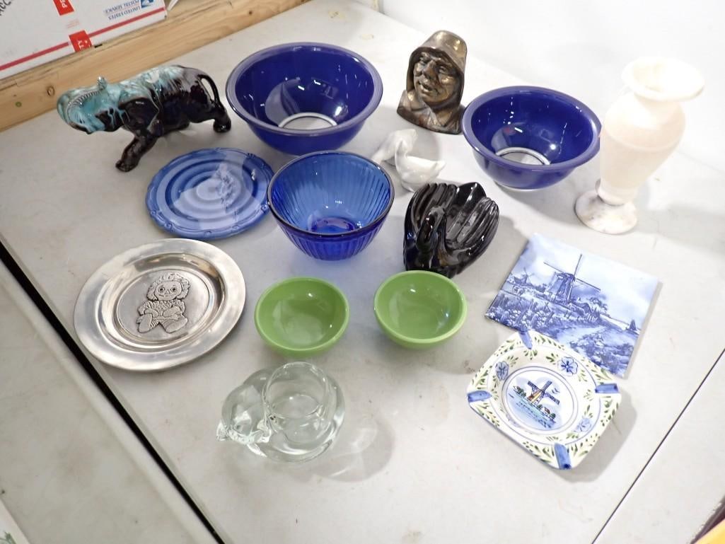 Misc. Lot including Raggedy Ann Pewter Plate, Dutch Holland Ashtray and Tile, Elephant, Alabaster (1 of 13)