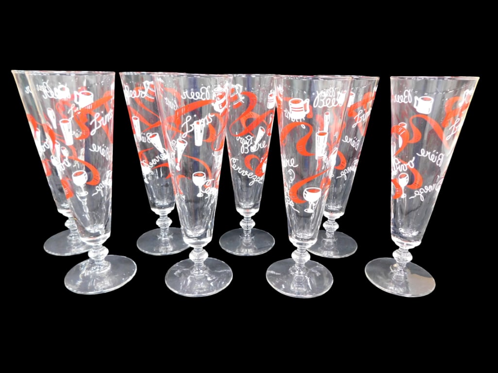 Set of 8 MCM Pilsner Biere Beer Glasses Mid Century Modern Vintage (1 of 3)