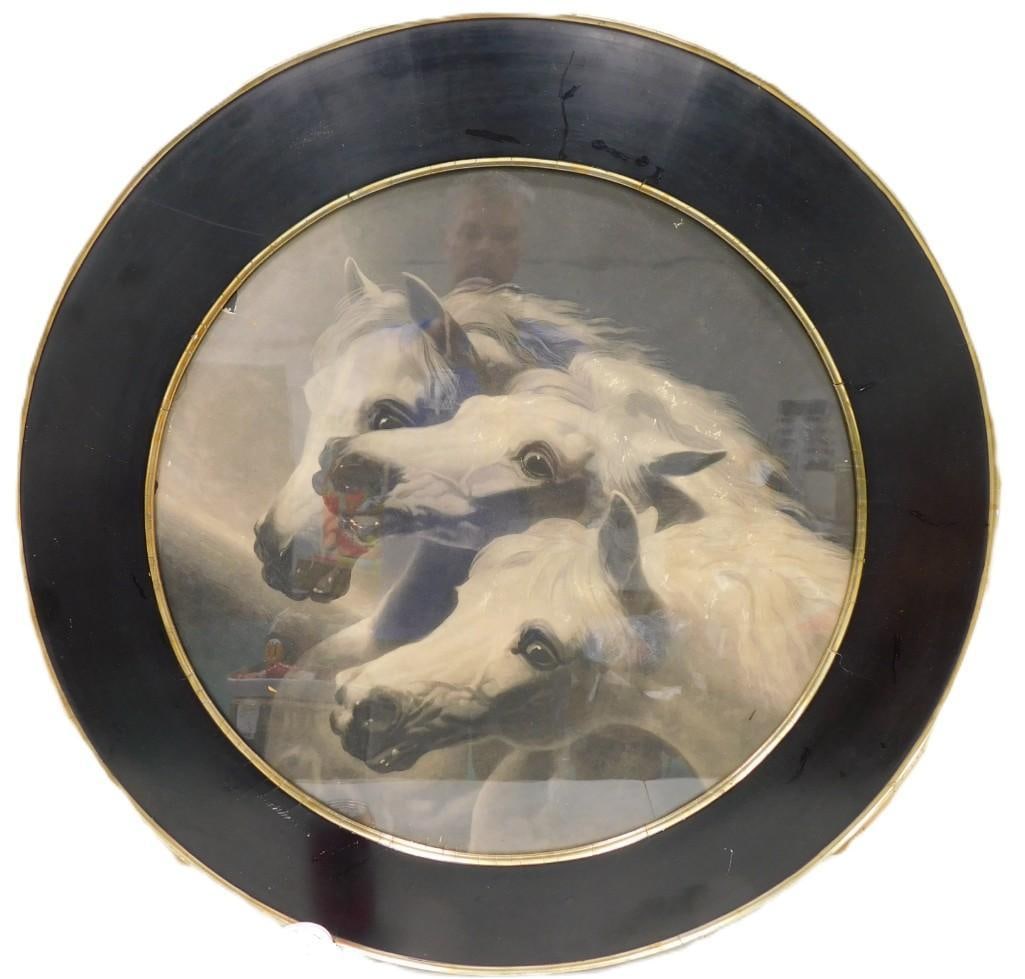Old Framed Round Print of Pharaoh's Horses - roughly 33" in diameter (1 of 5)