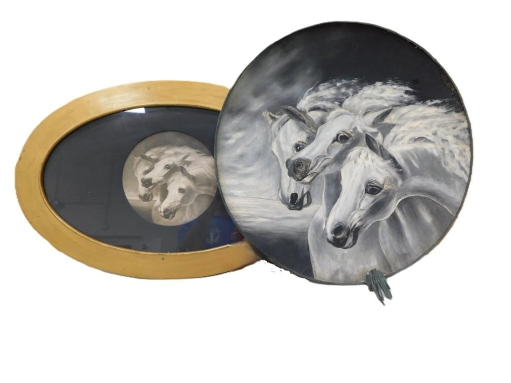 Round Painting of White Horses on large 20" Diameter Plate and a print of Pharaoh's Horses: Round Painting of White Horses in the Style of Pharaoh's Horses on large 20" Diameter Plate and a print of Pharaoh's Horses All pictures are considered part of the description and should b