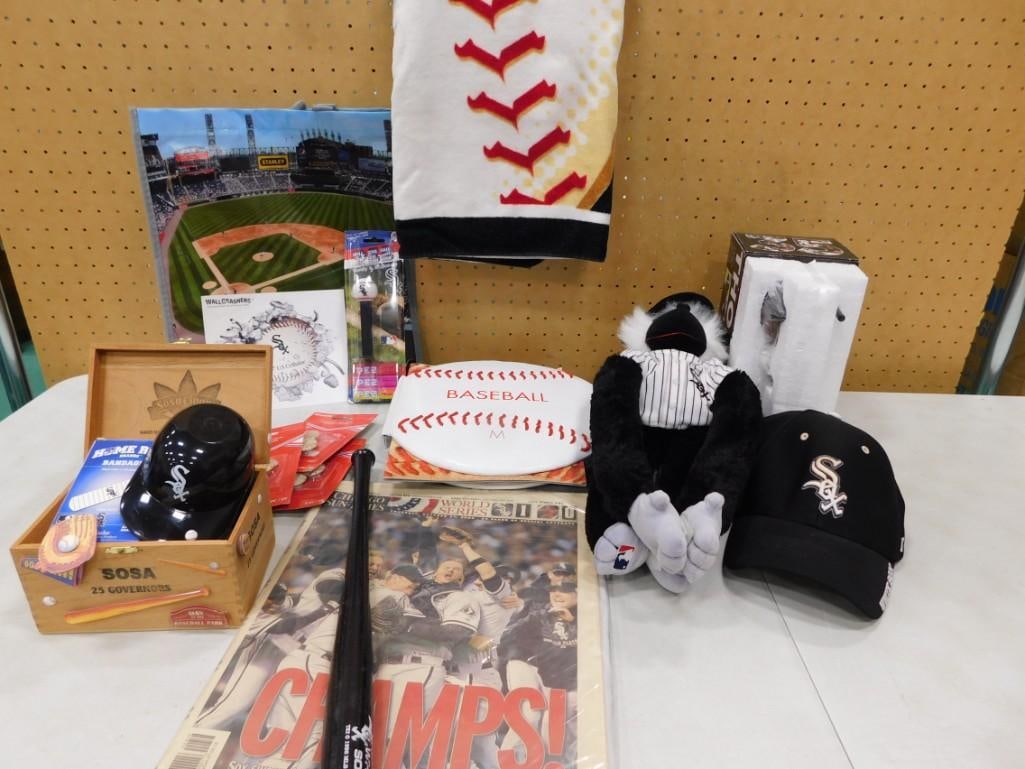 Chicago White Sox Lot including Pez, Newspaper, Mini Helmet, Hat, Plush, Collectibles, Wall Crasher, (1 of 12)
