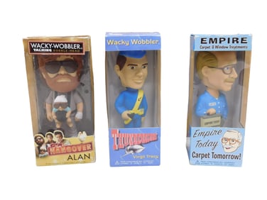 3 Novelty Bobbleheads incl The Hangover Alan, Empire Carpet Man, Thunderbirds Virgil Tracy