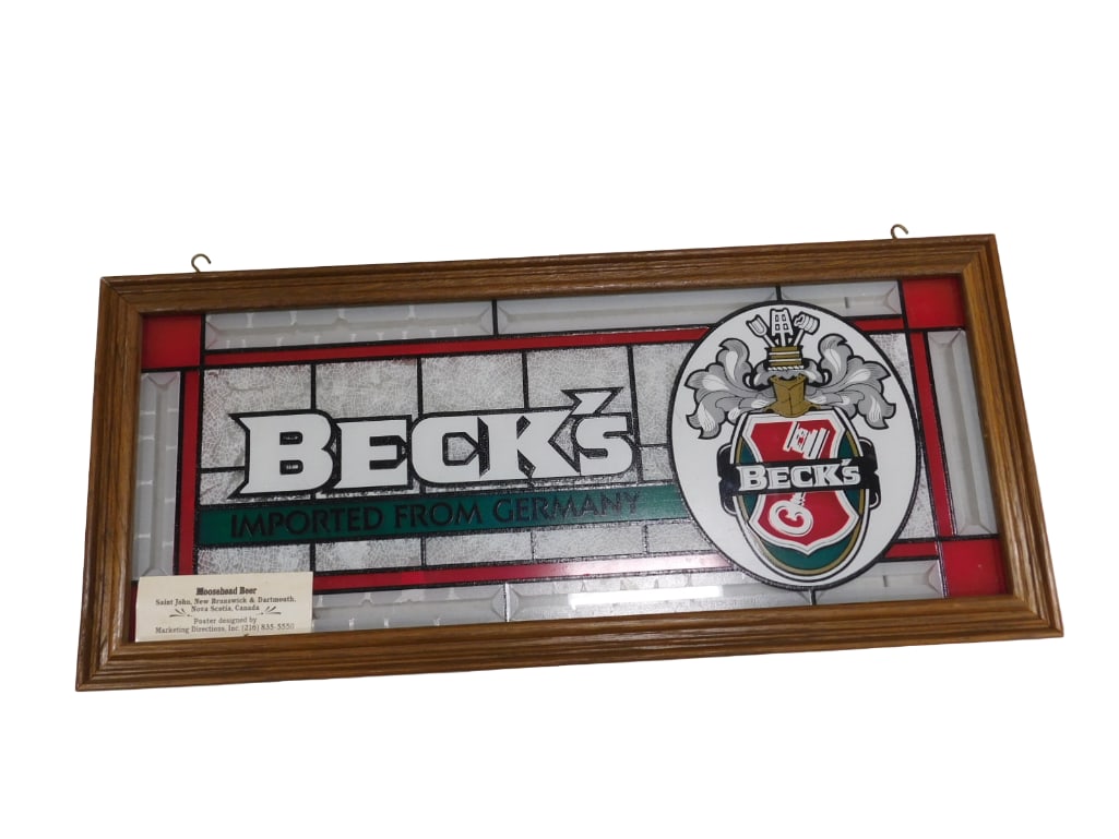 Beck's Beer Framed Bar Stained Glass Style Window Hanging  21 1/2" x 9 1/2" (1 of 4)