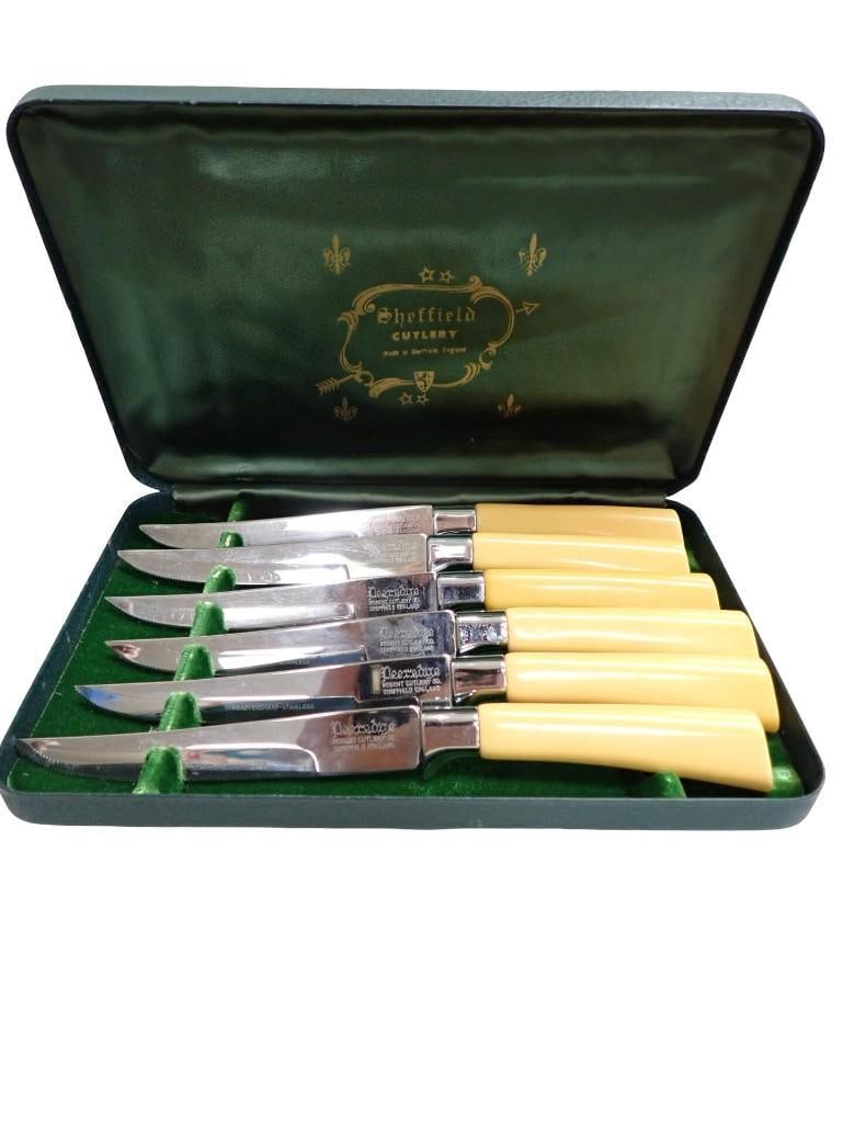 Vintage Sheffield Cutlery Knife Set with Bakelite Handles Set of 6 in a Case (1 of 9)