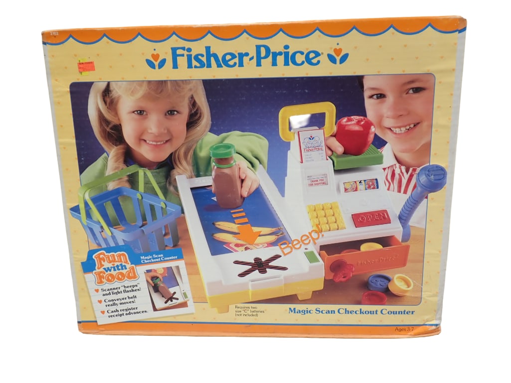 Vtg 1980s Fisher Price Fun with Food Magic Scan Checkout Counter Appears New and Unopened (1 of 9)