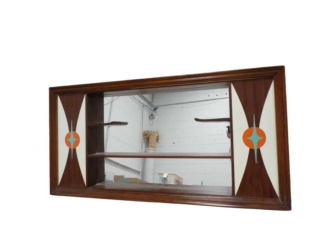 MCM Shadowbox Wall Mirror with Shelves Aqua and Orange Mid Century Mod Design Turner Wall Accessory (1 of 9)