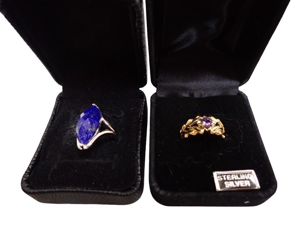 Pair of Rings Marked Sterling Silver - One may be Vermeil: Pair of Rings Marked Sterling Silver - One may be Vermeil All pictures are considered part of the description and should be examined carefully by bidders. Live Auctioneers is now offering Live Shippin