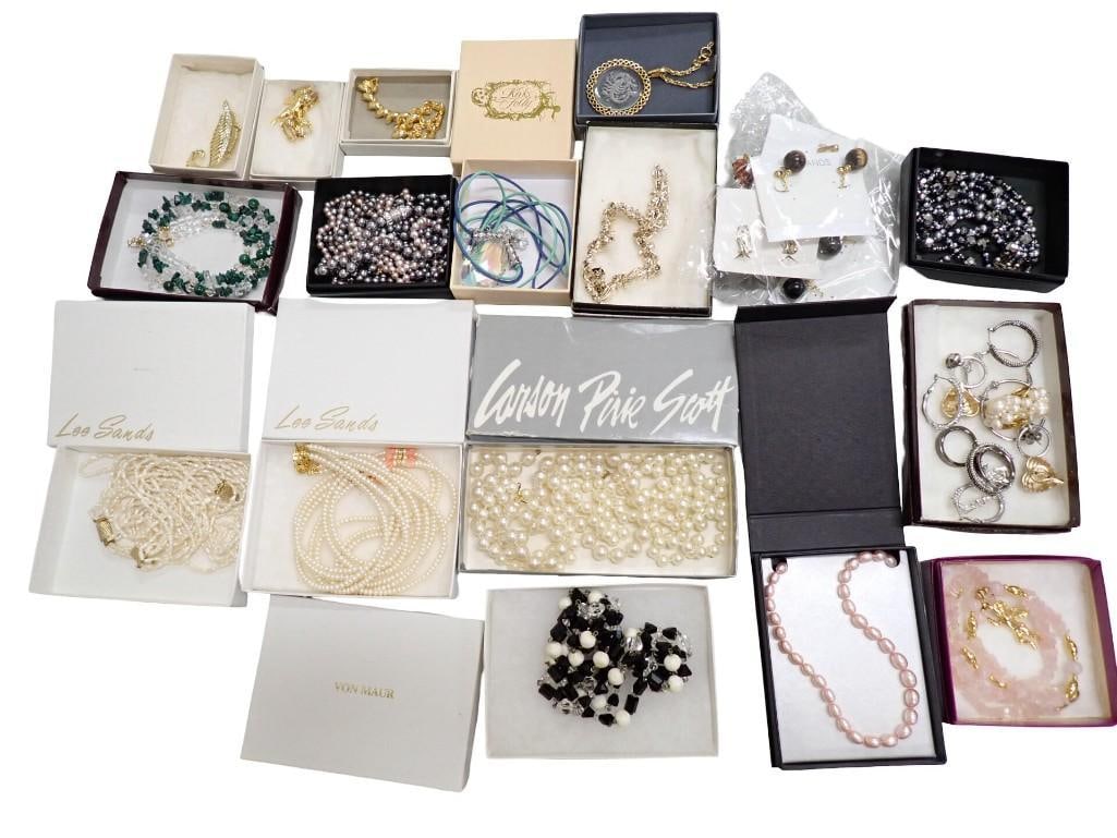 Lot of assorted Costume Jewelry with Boxes including Lee Sands, Beads, Earrings, Kirks Folly, (1 of 11)