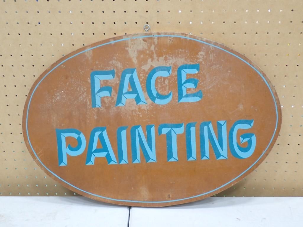 Vintage Wooden Face Painting Sign - Measures roughly 24x16": Vintage Wooden Face Painting Sign - Measures roughly 24x16" With this sign, you're one step closer to starting your face painting business! 24x16" All pictures are considered part of the d