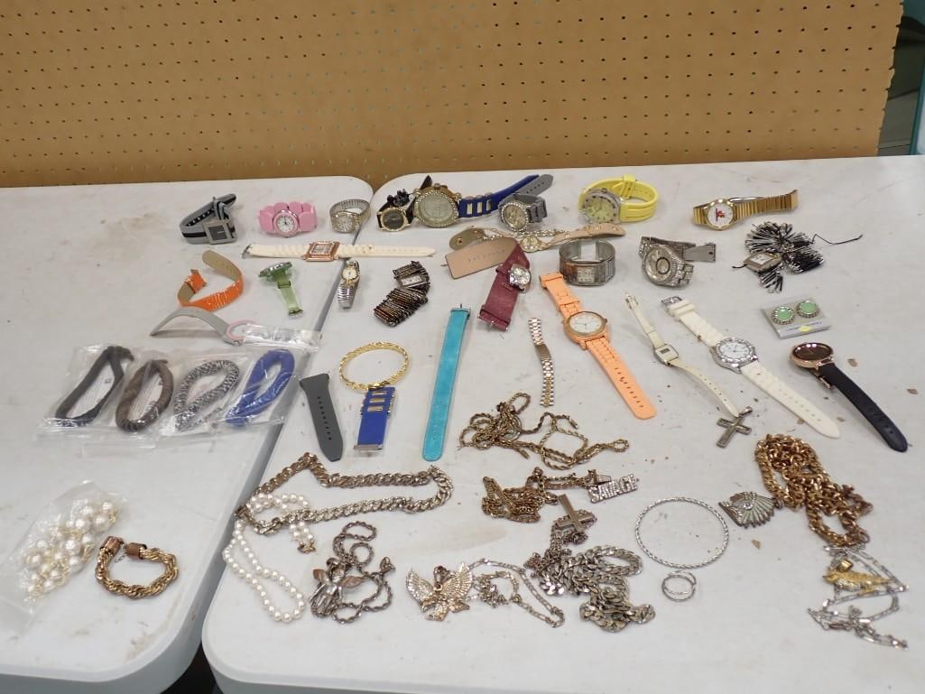 Lot of assorted Watches and Costume Jewelry including vintage: Lot of assorted Watches and Costume Jewelry including vintage All pictures are considered part of the description and should be examined carefully by bidders. Live Auctioneers is now offering Live Shi