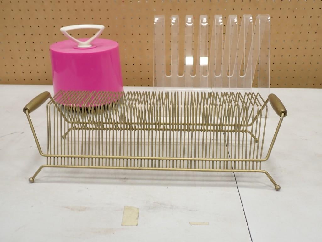 Vintage Pink Vinyl 45 Record Holder, Brass 45 RPM Record Rack and Vintage Plastic Rack (1 of 8)