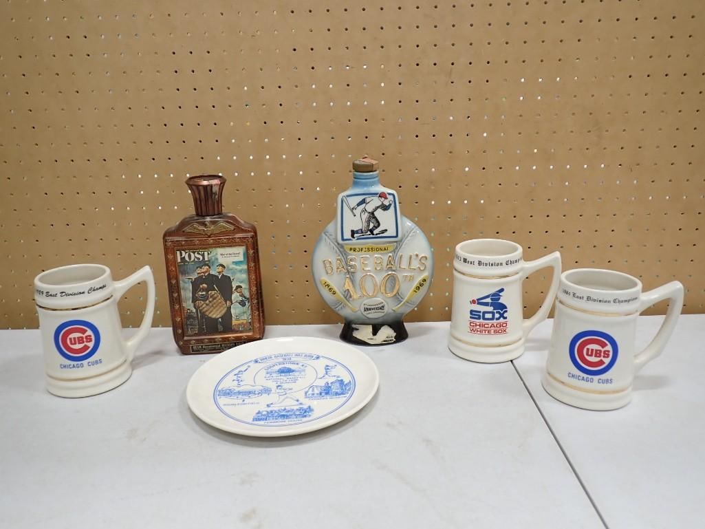 Professional Baseball's 100th Anniversary Decanter, 2 Chicago Cubs and a Chicago White Sox Mugs, (1 of 11)