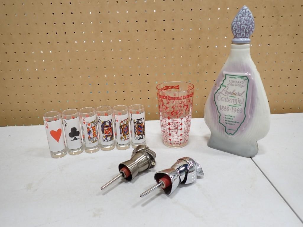 6 Vintage Playing Card Tumblers, 2 Knight's Armor Drink Pourers, Tom Collins Glass, Lombard Centenni (1 of 13)