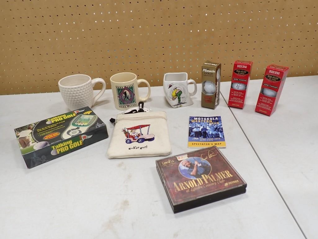 Golfer Lot incl Golf Balls, Talking Pro Golf Game, Mugs, etc: Golfer Lot incl Golf Balls, Talking Pro Golf Game, Mugs, etc All pictures are considered part of the description and should be examined carefully by bidders. Live Auctioneers is now offering Live Ship