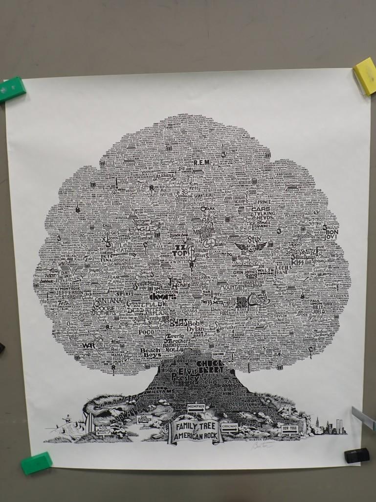 Bruce Burton Pencil Signed Family Tree of American Rock Poster (1 of 10)
