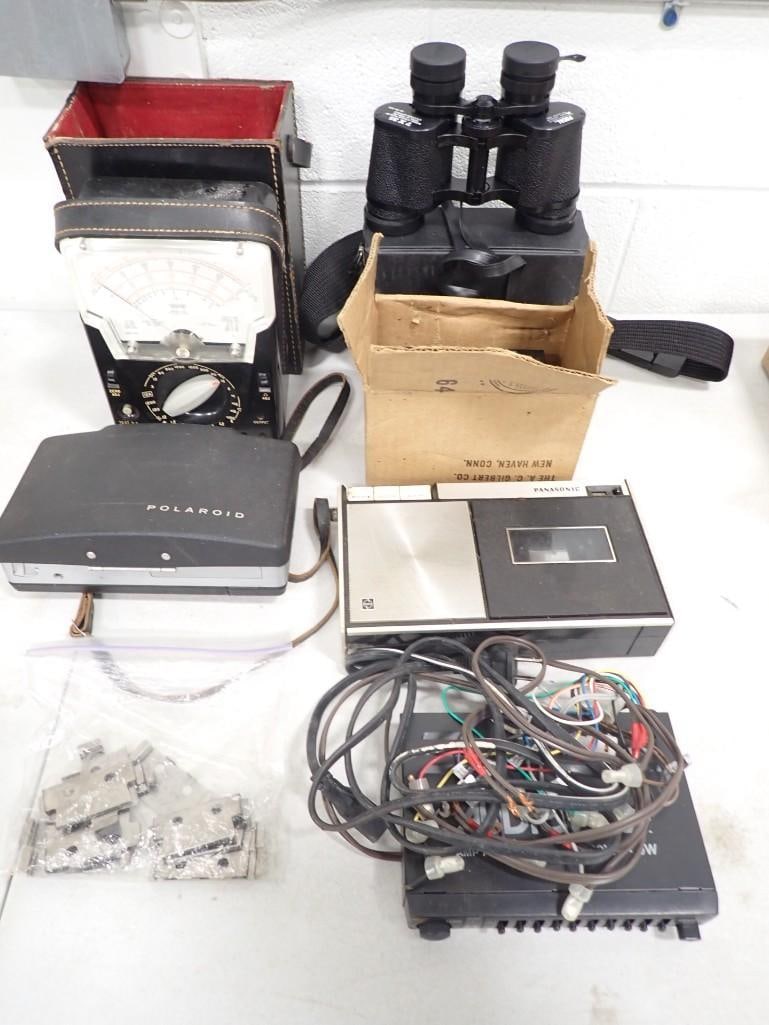 Vintage Lot including Binoculars, Polaroid Camera, Panasonic Cassette Player, Electric Test Meter, (1 of 6)