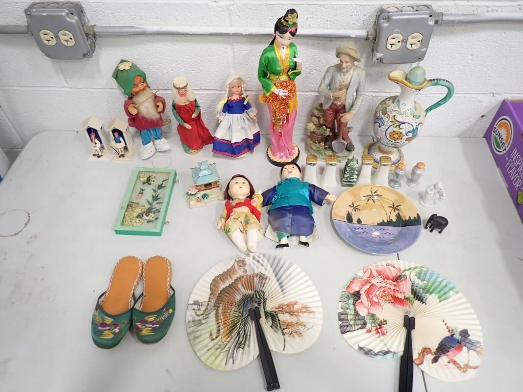 Lot of assorted Figurines, Dolls, Asian Style, Salt and Pepper Shakers, Fans, etc. (1 of 9)