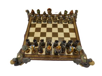 Large Elephant Chess Set with all of the pieces: Large Elephant Chess Set with all of the pieces - One of the pieces has a repair All pictures are considered part of the description and should be examined carefully by bidders. Live Auctioneers is no