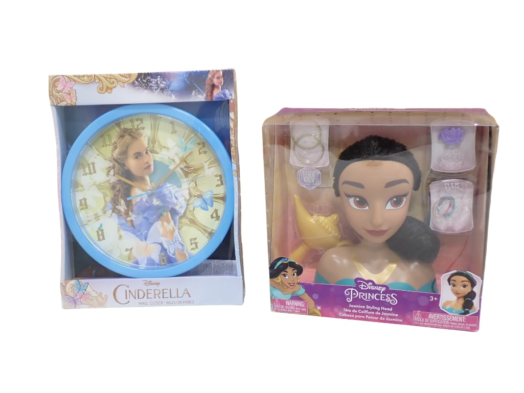 Disney Princess Jasmine Styling Head and Disney Cinderella Wall Clock Both New in Box (1 of 6)