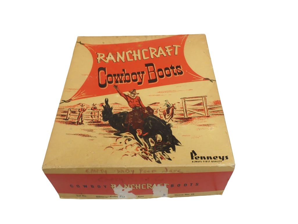 Vintage Ranchcraft Cowboy Boots Penneys BOX ONLY: Vintage Ranchcraft Cowboy Boots Penneys BOX ONLY All pictures are considered part of the description and should be examined carefully by bidders. Live Auctioneers is now offering Live Shipping throu