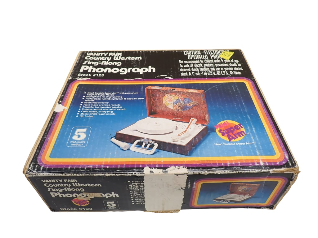 Vintage Vanity Fair Country Western Sing Along Phonograph in Original Box: Vintage Vanity Fair Country Western Sing Along Phonograph in Original Box Condition: untested, does not have the microphone All pictures are considered part of the description and should be exa