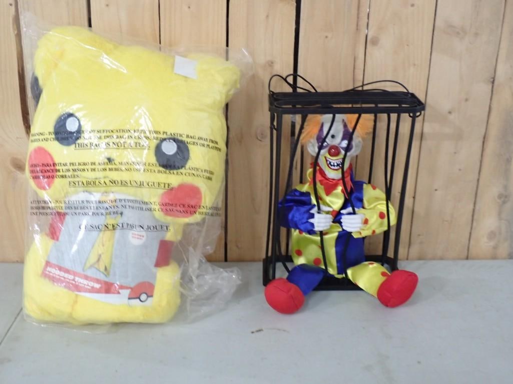 Sealed Plush Pikachu Pokemon and an Animatronic Scary Clown in a cage - it works (1 of 7)