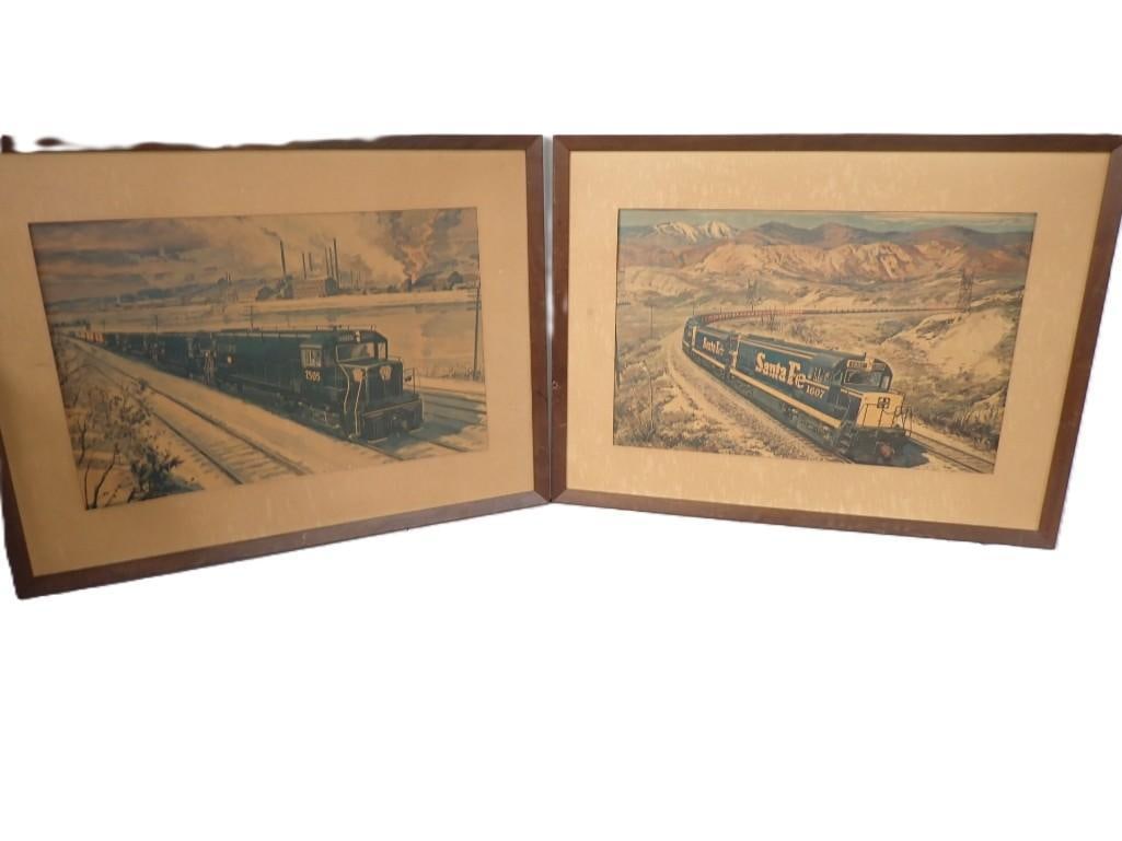 Pair of Vintage Framed Railroad Prints including Santa Fe 1607 and 2505 (1 of 6)