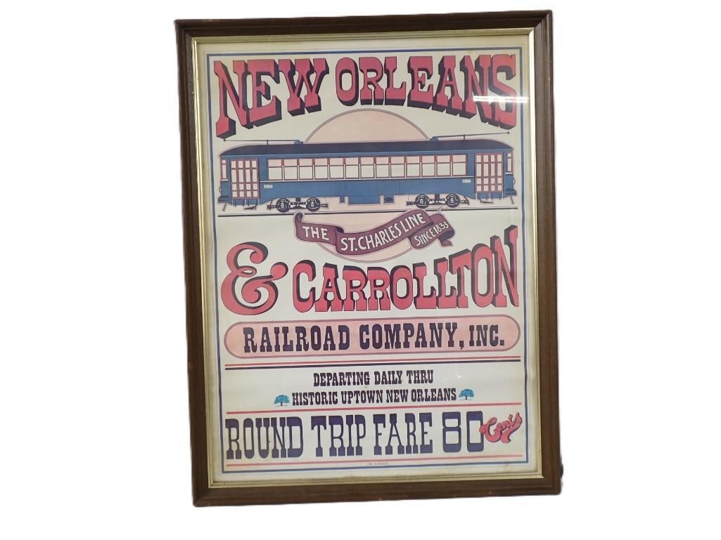 Vintage Framed Railroad Print - New Orleans & Carrollton St. Charles Line: Vintage Framed Railroad Print - New Orleans & Carrollton St. Charles Line. Jim Bonner - Measures roughly 20x26" All pictures are considered part of the description and should be examined caref