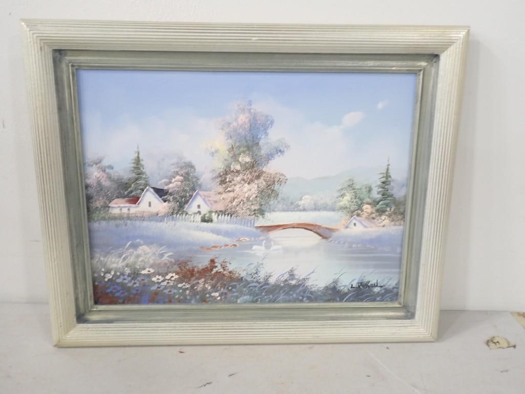 Framed Winter Scene Oil Painting Signed L. Russell (1 of 5)