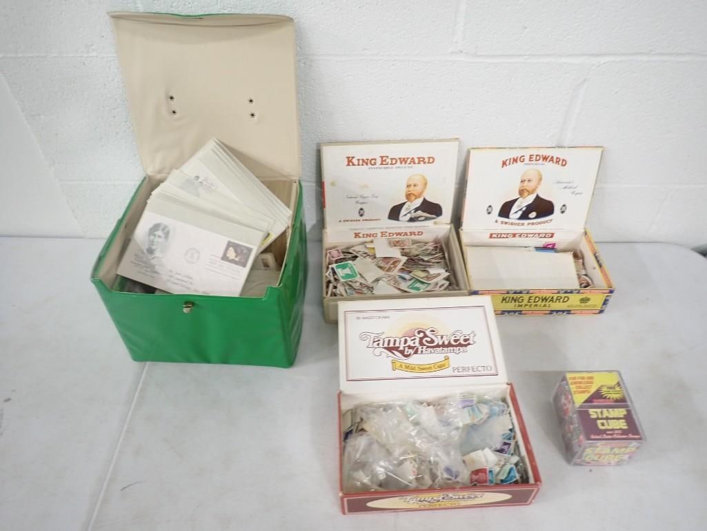 Stamp Collection Lot including First Day Issue, Cigar Boxes full of Stamps, Stamp Cube, etc. (1 of 9)