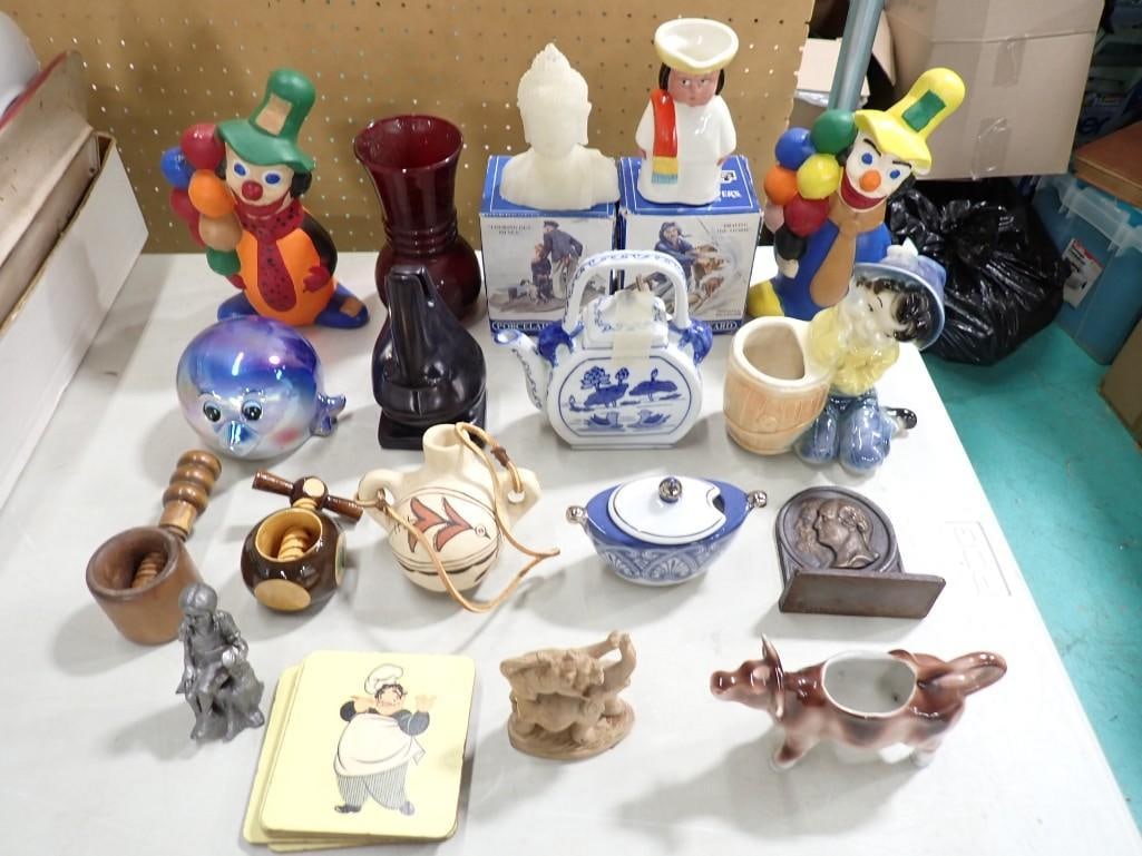Misc. Collectibles Lot including Clowns, Cow Creamer, Twist Nutcrackers, Delft Style Arizona Pottery (1 of 10)