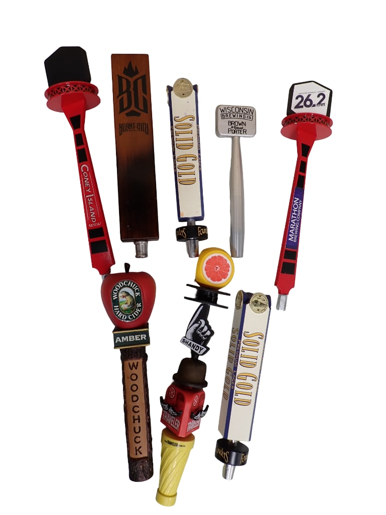 Lot of Beer Tap Handles incl Wood Chuck, Traveler, Founders, Marathon, Wisconsin Brewing, etc (1 of 3)