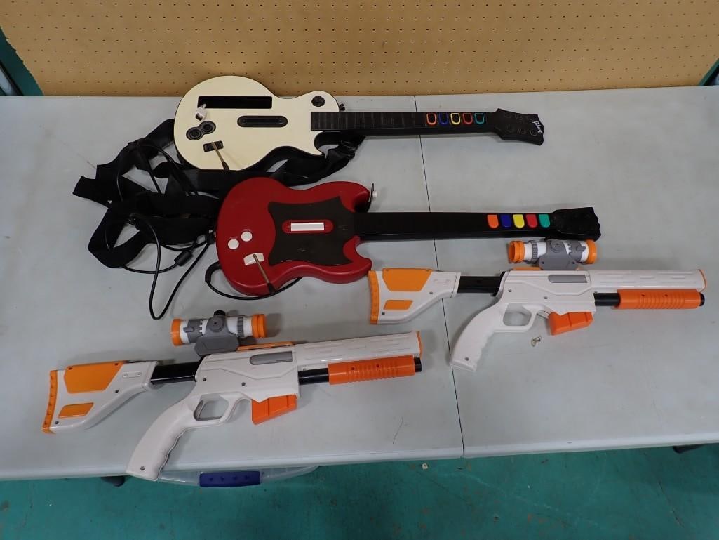 Pair of Sony PlayStation 3 Light Guns, and Two Guitars (1 of 4)