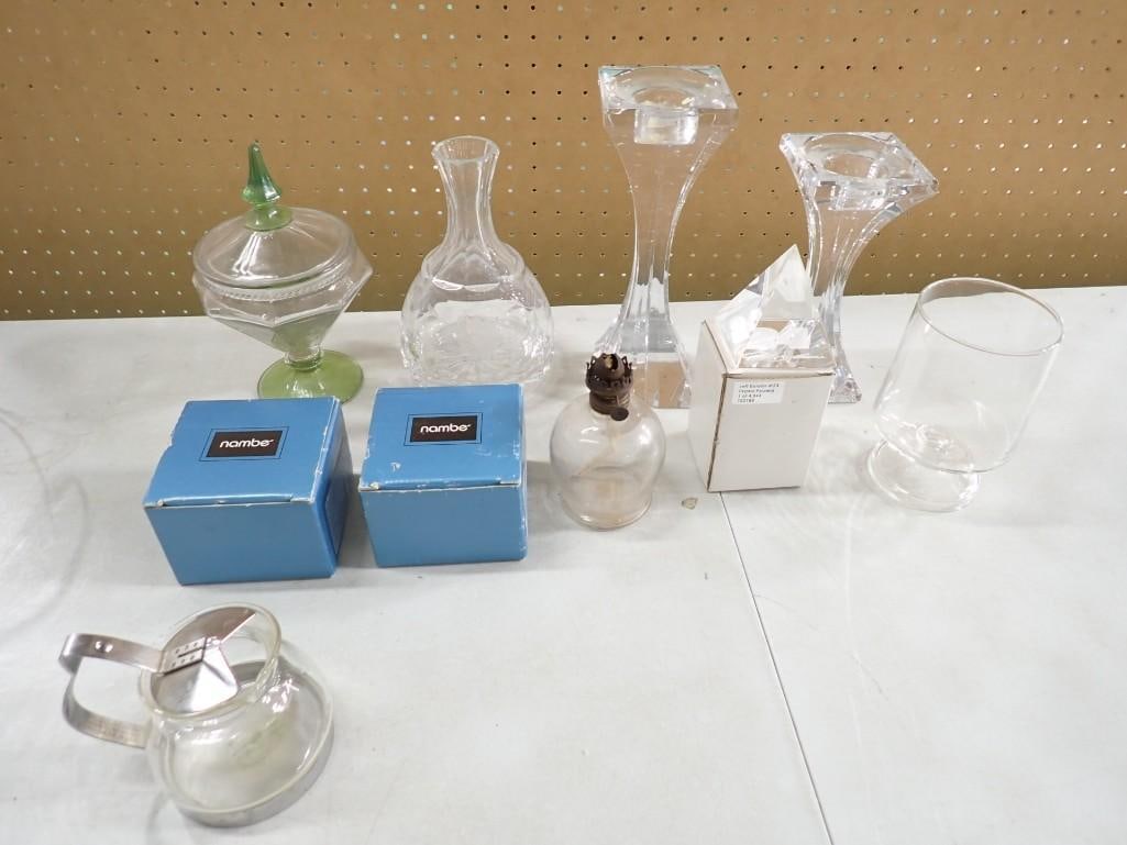 Glass / Crystal Lot including Candle Holders, Candy Dish, Crystal Pyramid, Nambe, etc. (1 of 8)