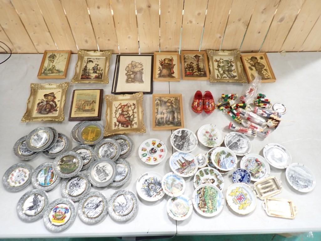 Large Lot of Mini Collector Plates, Framed Hummel Style Figurine Art, Nutcracker Keychains, etc (1 of 10)