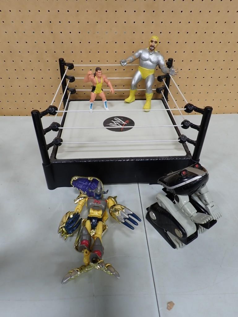 Mattel Sports Wrestling Ring with some Wrestling Action Figures, etc.: Mattel Sports Wrestling Ring with some Wrestling Action Figures, etc. All pictures are considered part of the description and should be examined carefully by bidders. Live Auctioneers is now offering