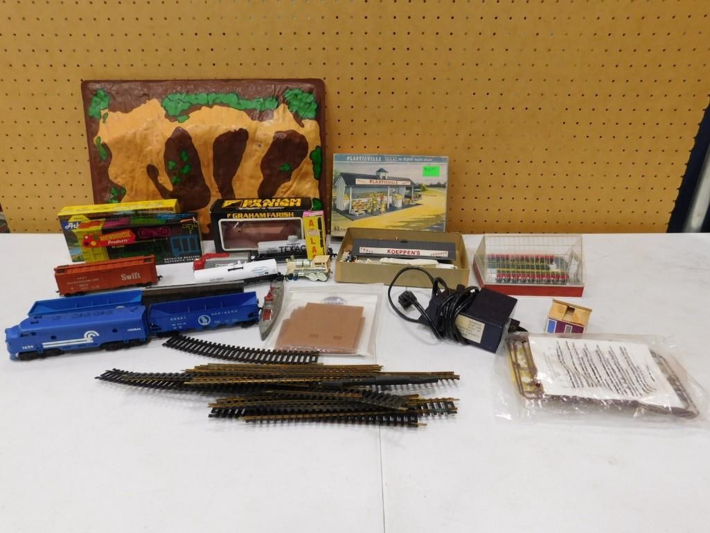 Model Train Lot including Track, Train Cars, Plasticville, Accessories, etc. (1 of 7)