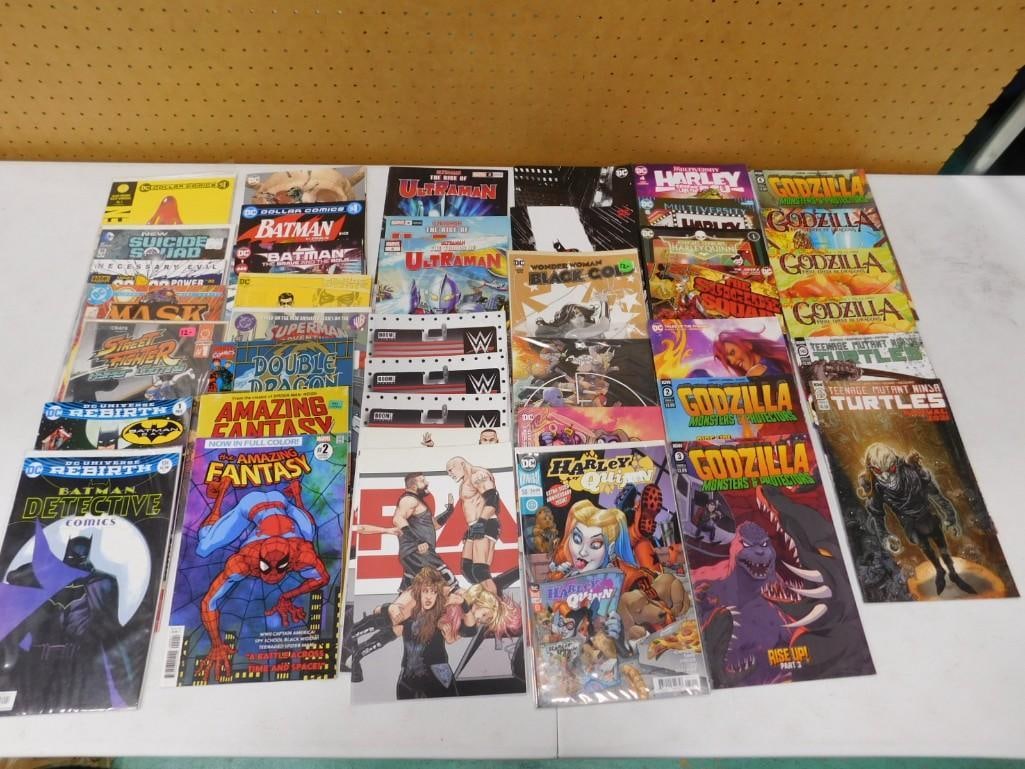Lot of assorted Comic Books including Batman, Godzilla, Spider-man, Mask, TMNT, Street Fighter, (1 of 5)