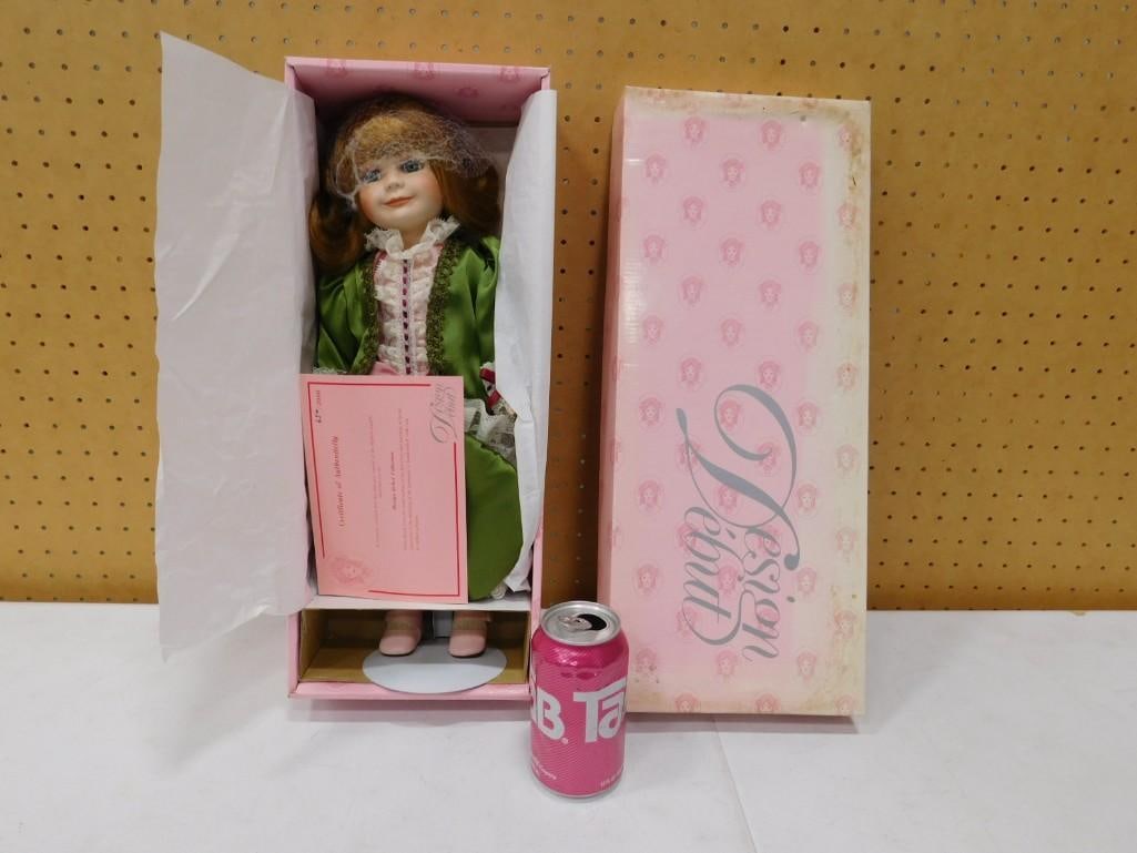 Design Debut Porcelain 17" doll with Box and COA: Design Debut Porcelain 17" doll with Box and COA All pictures are considered part of the description and should be examined carefully by bidders. Live Auctioneers is now offering Live Shipping thr