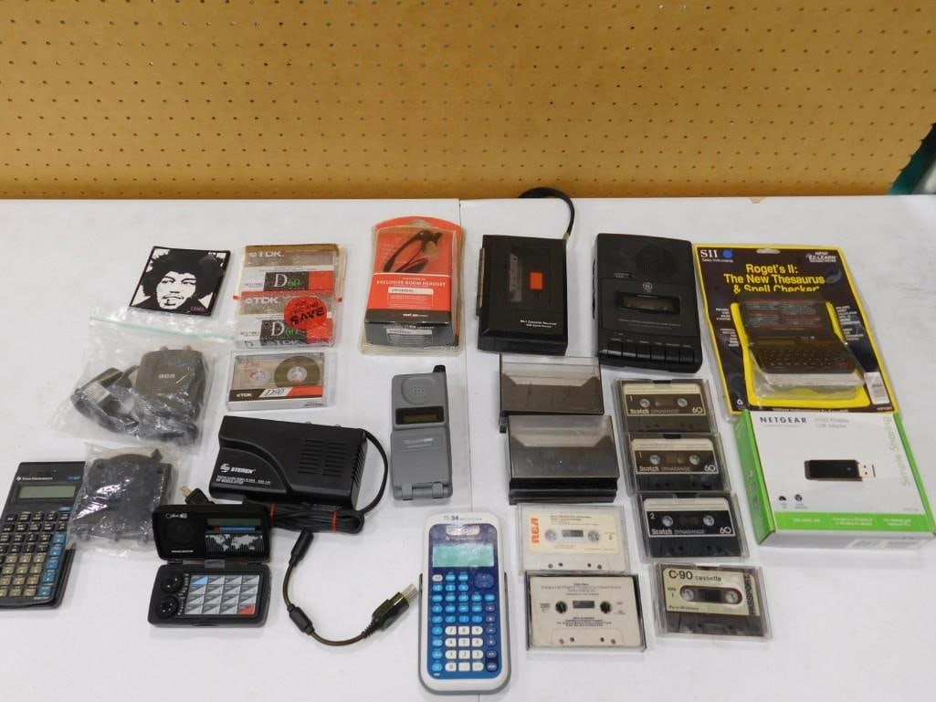 Vintage Electronics Lot including GE Cassette Recorder, Tapes, Calculators, Electronic Thesaurus, Wi (1 of 8)