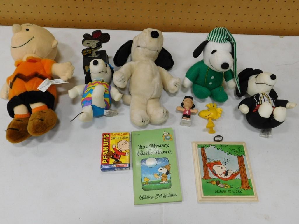 Peanuts Lot including Charlie Brown, Snoopy Plush, Playing Cards, Wall Hanging, Book, Woodstock, etc (1 of 6)