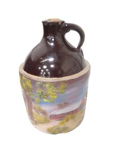 Hand Painted 1 Gallon Stoneware Jug Signed S Wanders Rural Scene: Handpainted 1 Gallon Stoneware Jug Signed S Wanders Rural Scene  All pictures are considered part of the description and should be examined carefully by bidders.  Live Auctioneers is now offering Live