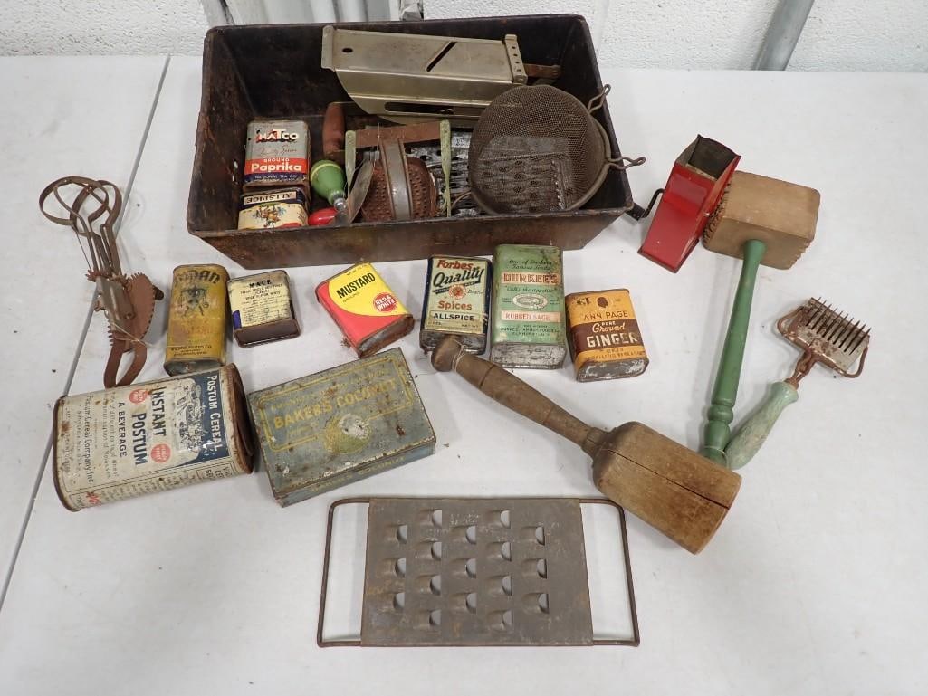 Vintage Kitchen incl Gadgets, Tins, Potato Masher, etc (1 of 10)
