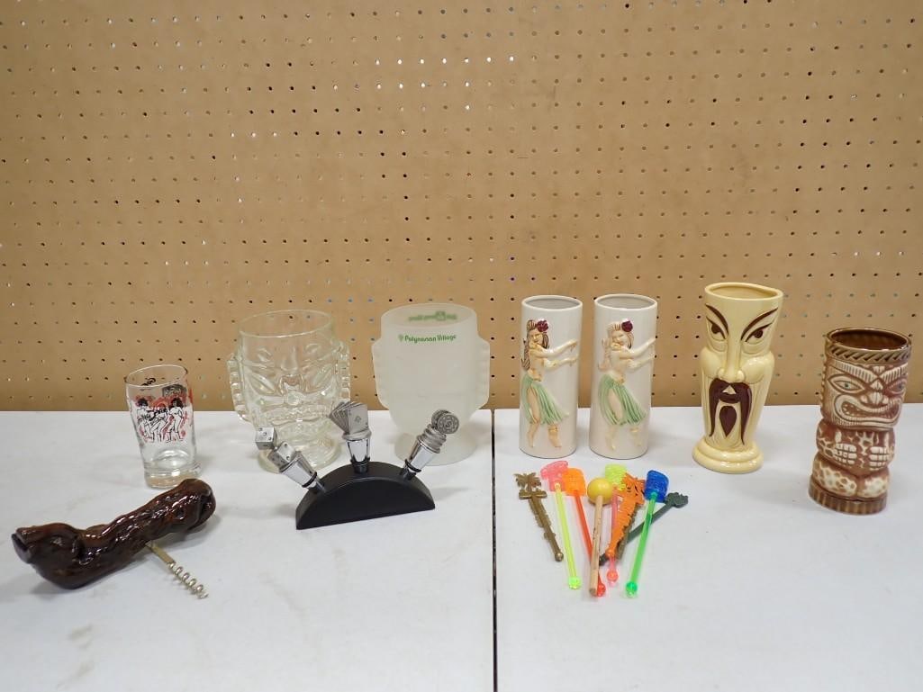 Vintage Tiki Lot incl Orchids of Hawaii Fu Manchu Tiki Mug, Hula Girl Mugs, Polynesian Village Mug, (1 of 15)