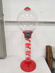 Gumball Machine with Spiral Bottom 37" Tall: Gumball Machine with Spiral Bottom 37&#34; Tall  All pictures are considered part of the description and should be examined carefully by bidders.  Live Auctioneers is now offering Live Shipping throug