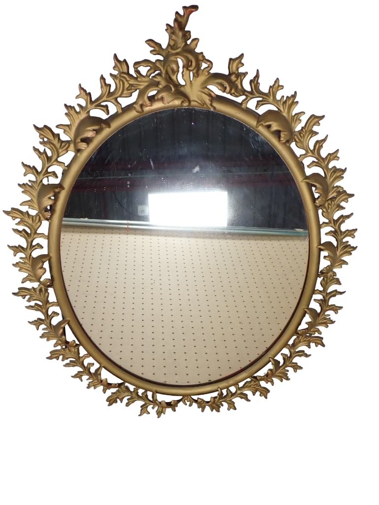 Oval Mirror with Ornate Gold Painted Frame 26"x20" (1 of 8)
