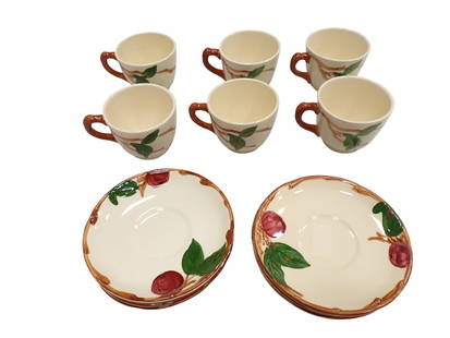 Vintage Franciscan Ware Apple Pattern Set of 6 Cups and 6 Saucers: Vintage Franciscan Ware Apple Pattern Set of 6 Cups and 6 Saucers&#160; Condition:&#160; saucers have many small chips around the edges  All pictures are considered part of the description and should