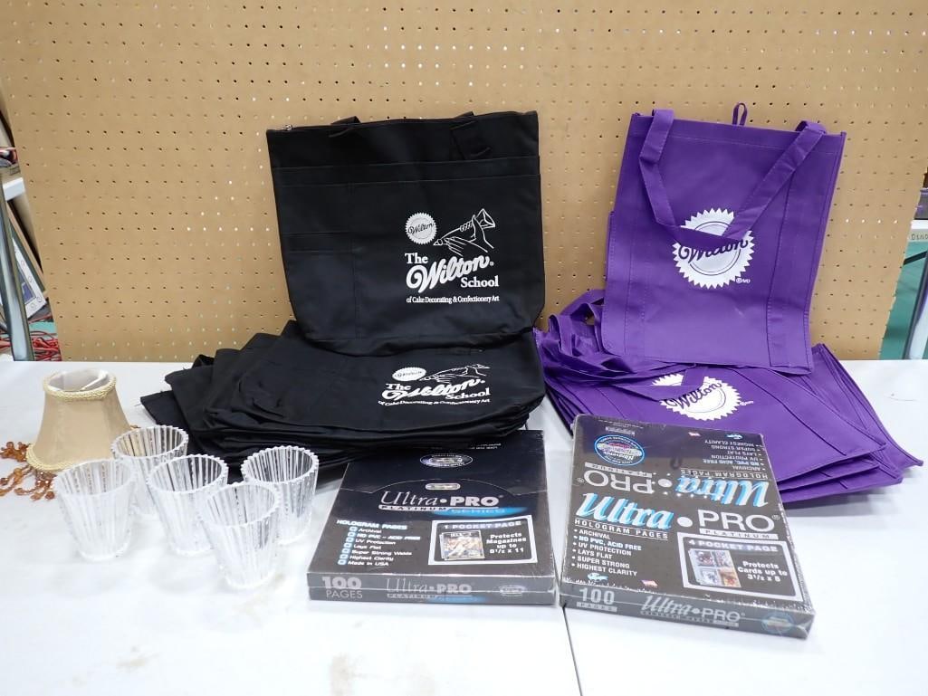 Large Lot of Wilton Reusable Grocery Bags, plus Shot Glasses, Lamp Shade, Trading Card Album Binder (1 of 8)